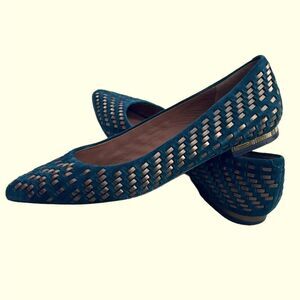 Coach Pointed Toe Woven Suede/Leather Ballet Flats Excellent Condition Size 6.5